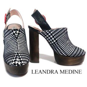 Leandra Medine Platform Houndstooth Clog Mules Size EU 38